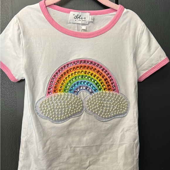 NWT lola and the boys RAINBOW PEARL PATCH T SHIRT size 2 (fits like a 4) - Picture 2 of 6